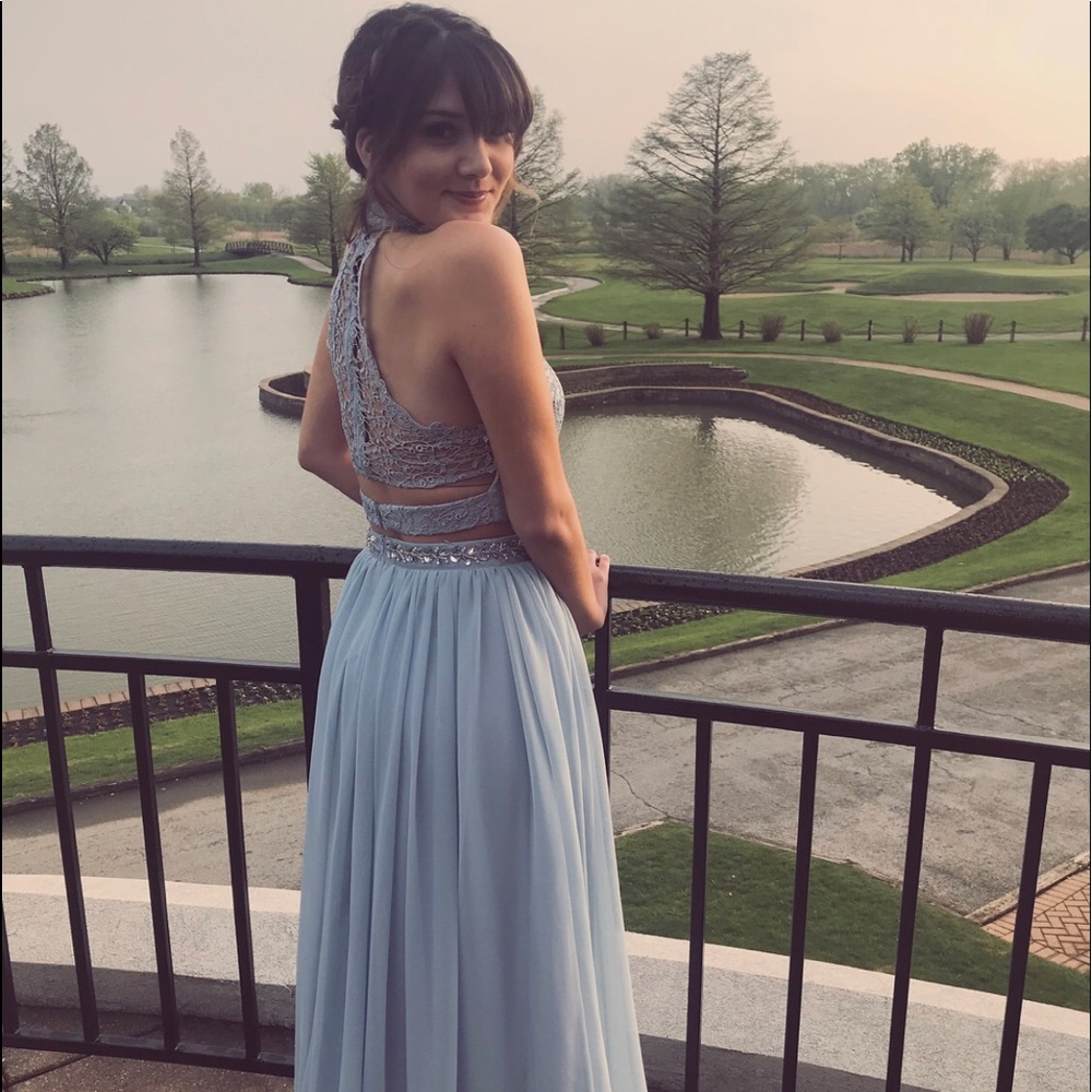 Sky Blue Two-Piece Flowy Lace Dress